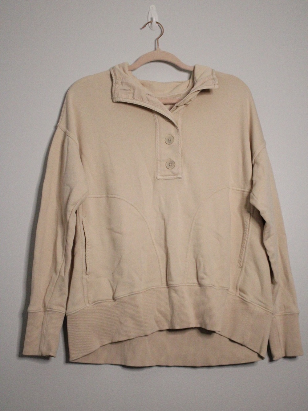 aerie Cream Button-Front Pullover Hoodie